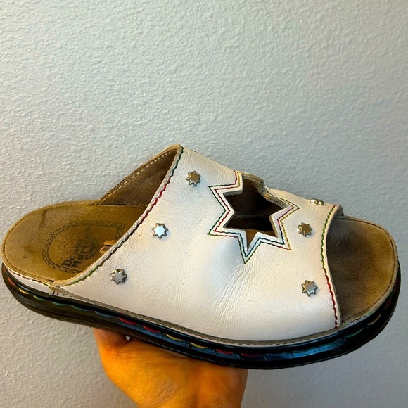 vintage Dr Marten Star Cut Out Studded Slides Made In England RAINBOW STITCHING - Picture 9 of 17